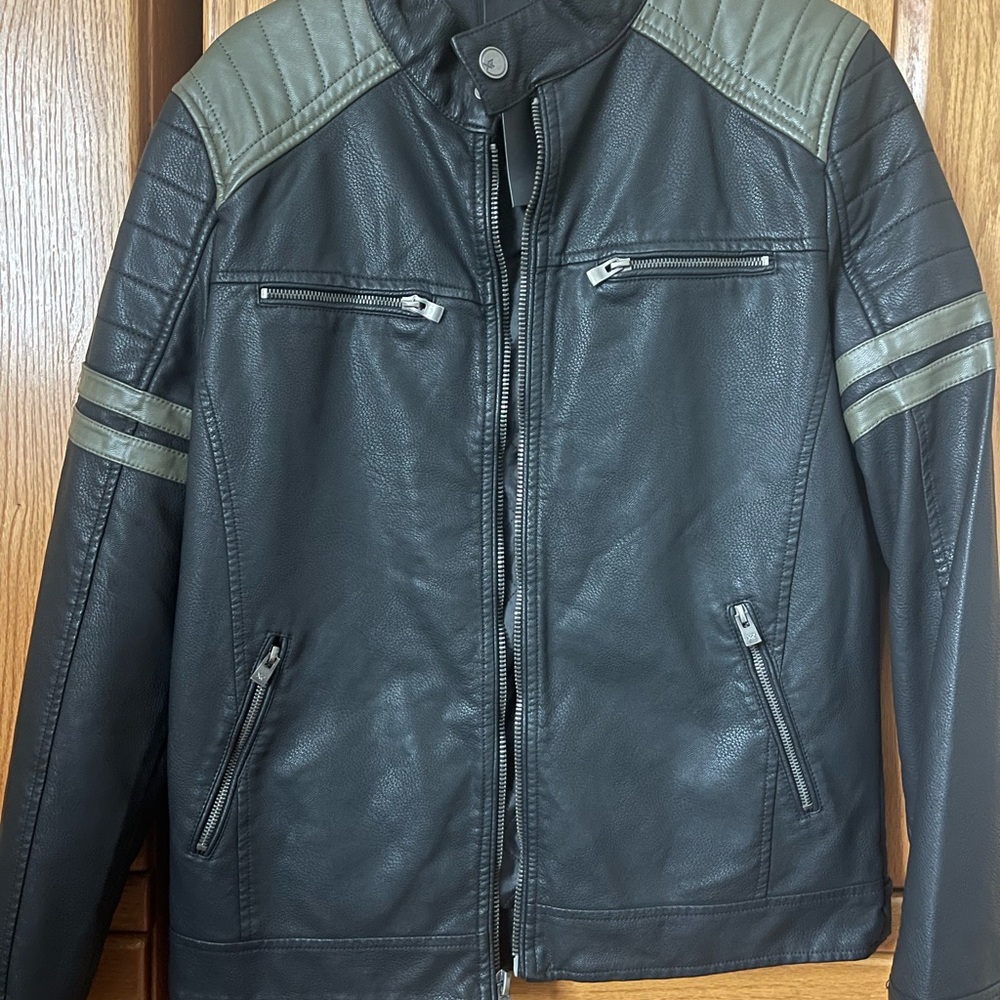 Black and Gray Bomber Jacket with Stand-Up Collar